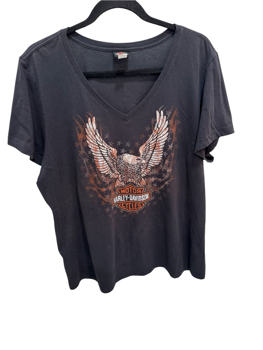 Harley Davidson Women's Short Sleeve V-Neck T-Shirt Black Huntington Beach 2X
